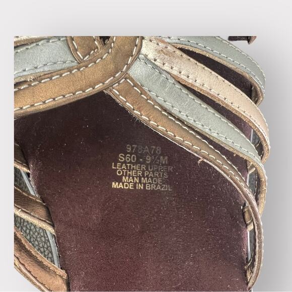 Naturalizer | Strappy Brown‎ Gold Bronze Leather Wedge Sandals Heel size 9.5 - Picture 8 of 9